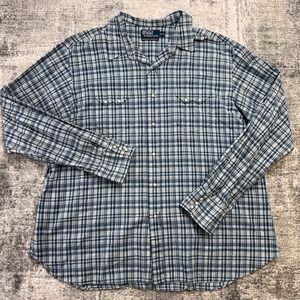 Vintage Polo Ralph Lauren Shirt Mens 2XL Authentic Western Pearl Snap Blue Plaid